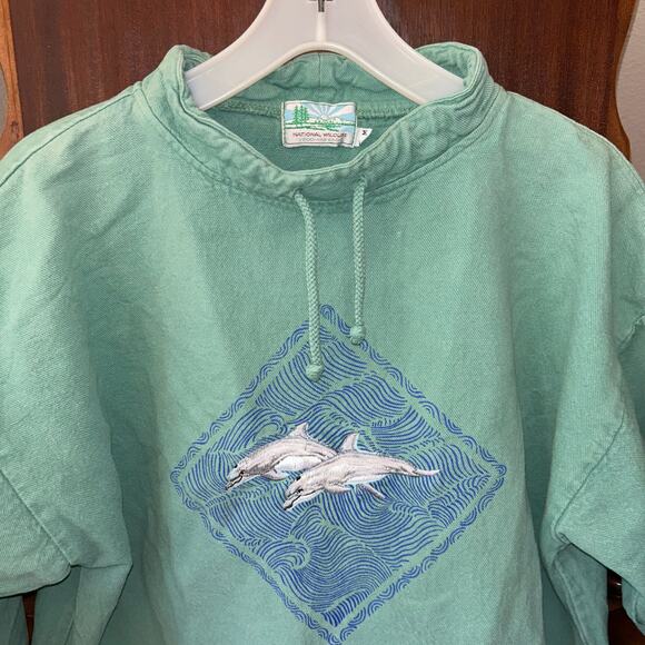Vintage National Wildlife Sweatshirt adult S/M Drawstring Mock Neck Dolphin - Picture 2 of 9